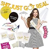 Ultimate Bachelorette Party Decorations Mega Value Kit - Tiara, Sash, Veil/Comb, Banner, Tattoos, Cups, Straws, Balloons, Party Games, Drinking Game - Bride To Be Bridal Shower - Party Supplies