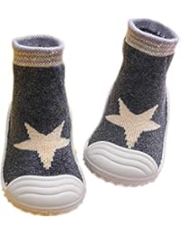 HOWELL Baby Toddler Sock Shoes Infant Soft Rubber Sole Shoes Breathable Cotton First Walking Shoes Anti-Slip for Kids Baby Girls Boys (Grey Star), 18-24 Months Toddler
