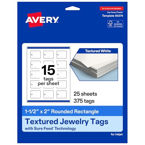 Avery Printable Rectangle Rounded Jewelry Tags, Sure Feed Technology, 1.5" x 2"…
