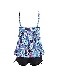 Rose GAL Tankini acolchado con estampado étnico de volantes, sin alambre, talla grande, para dama