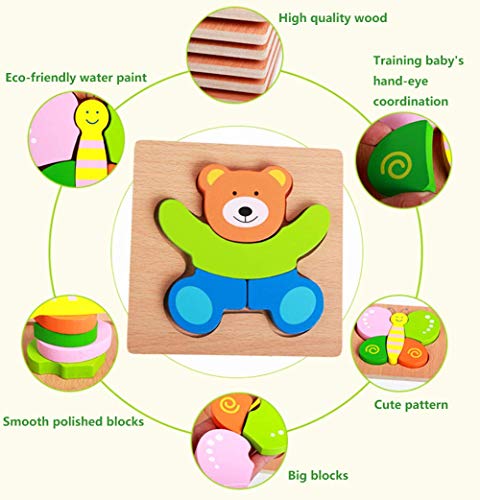 Diojilad Wooden Animal Jigsaw Puzzles for Toddlers Early Educational Toys Gifts with 5 Animals Patterns Shape & Color Recognition Toys for 1 2 3 4 Years Old Girls and Boys