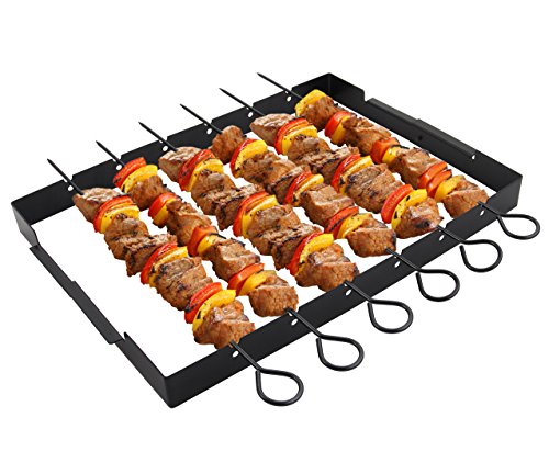 POLIGO Heavy Duty Barbecue Skewer Shish Kabob Set, 14” Stainless Steel Shish Kabob Skewers and Foldable Grill Rack - Great for Charcoal, Electric or Gas Grill (Set of 6 Skewers + Grill Rack) - Thumbnail 6
