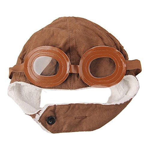 Happy Will Pilot Aviator Fleece Warm Hat Cap with Earmuffs for Kids with Stylus (Brown)