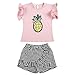 BOBORA 3PCS Toddler Kids Baby Girls Flower Print Tassel Short Sleeve Tee +Shorts Pants + Matching Headband Outfit Set Pink