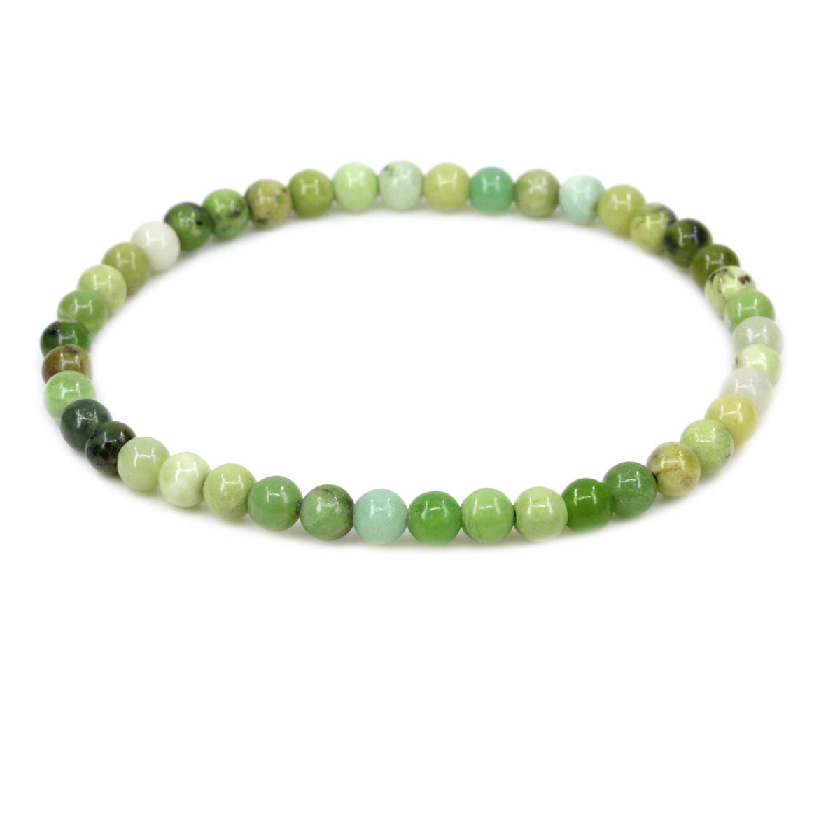 CHENYUE Natural Green Australian Chrysoprase 4mm Round Beads Stretch Bracelet 7" Unisex