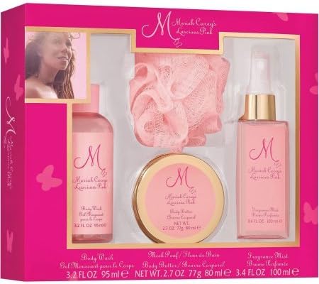 Mariah Carey's Luscious Pink Bathset 3.2oz body wash 2.7oz body butter 3.4oz hair mist and mesh pouf