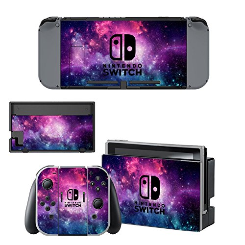 SKINOWN Vinyl Cover Decals Skin Sticker for Nintendo Switch - Purple Galaxy Sky