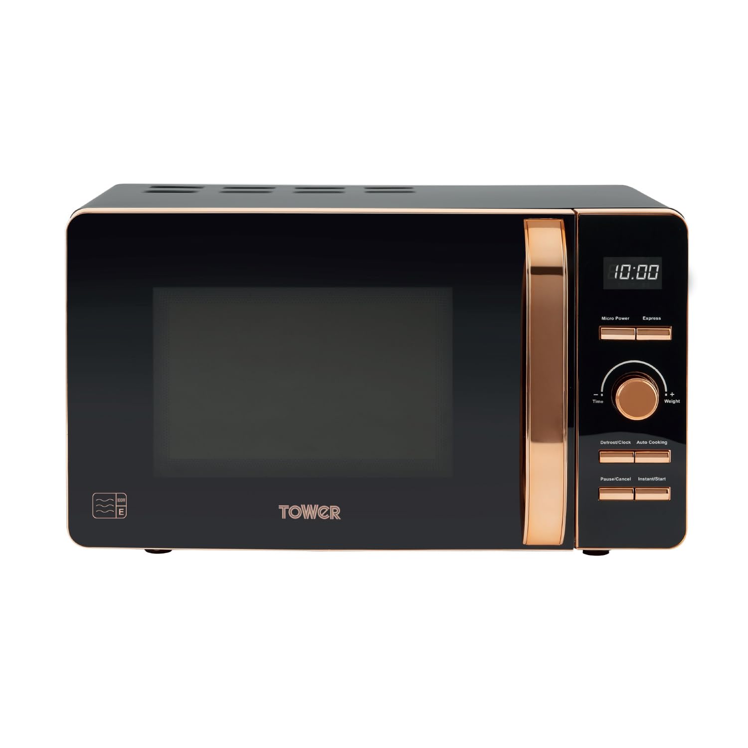 Tower Digital Microwave with 60-Minute Timer and 8 Autocook Settings, 20L, 800W Black and Rose Gold, T24021