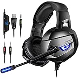 ONIKUMA Gaming Headset for PS4, PS4 Gaming Headset with 7.1 Surround Sound, Xbox One Headset with Noise Canceling Mic LED Light, Over-Ear Headphones for PS4, Xbox One, PC, Mac, Laptop, Nintendo Switch
