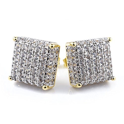 NIV'S BLING ICED Micropave CZ Lab Diamond Stud Earrings for Men and Women | 18k Gold White Black Plated Hip Hop Jewelry