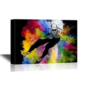 Skiing Man Skating on Watercolor Style Background