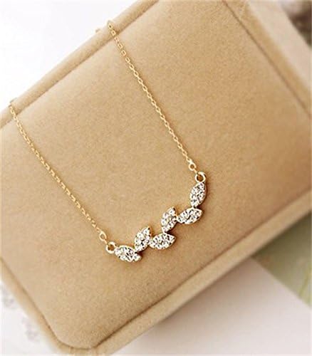 TuTu Elegant Silver plated Diamond Accent Trees Leafs Flowers Pendant Necklace,Collarbone Charm Necklace &amp; Silver 4(Wheat leaves）