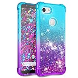 Pixel 3a XL Case,Google Pixel 3a XL Flower Case,Dzxouui TPU Protective Cover for Girls and Women Glitter Bling Sparkle Cute Phone Case for Pixel 3a XL(Teal/Purple)