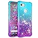 Pixel 3a XL Case,Google Pixel 3a XL Flower Case,Dzxouui TPU Protective Cover for Girls and Women Glitter Bling Sparkle Cute Phone Case for Pixel 3a XL(Teal/Purple)