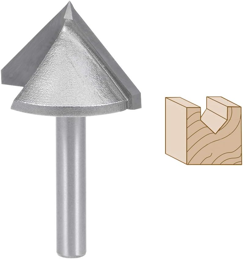 sourcing map 90 Degree V-Groove Router Bit 32mm Dia with 6mm Shank, Titanium Steel Tipped V Grooving Bit (Gray) - Image 4
