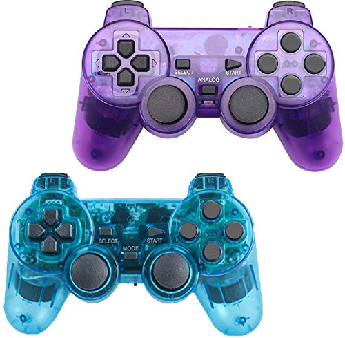 Wireless Controller for PS2 Playstation 2 Dual Shock(Pack of 2,ClearBlue and ClearPurple)