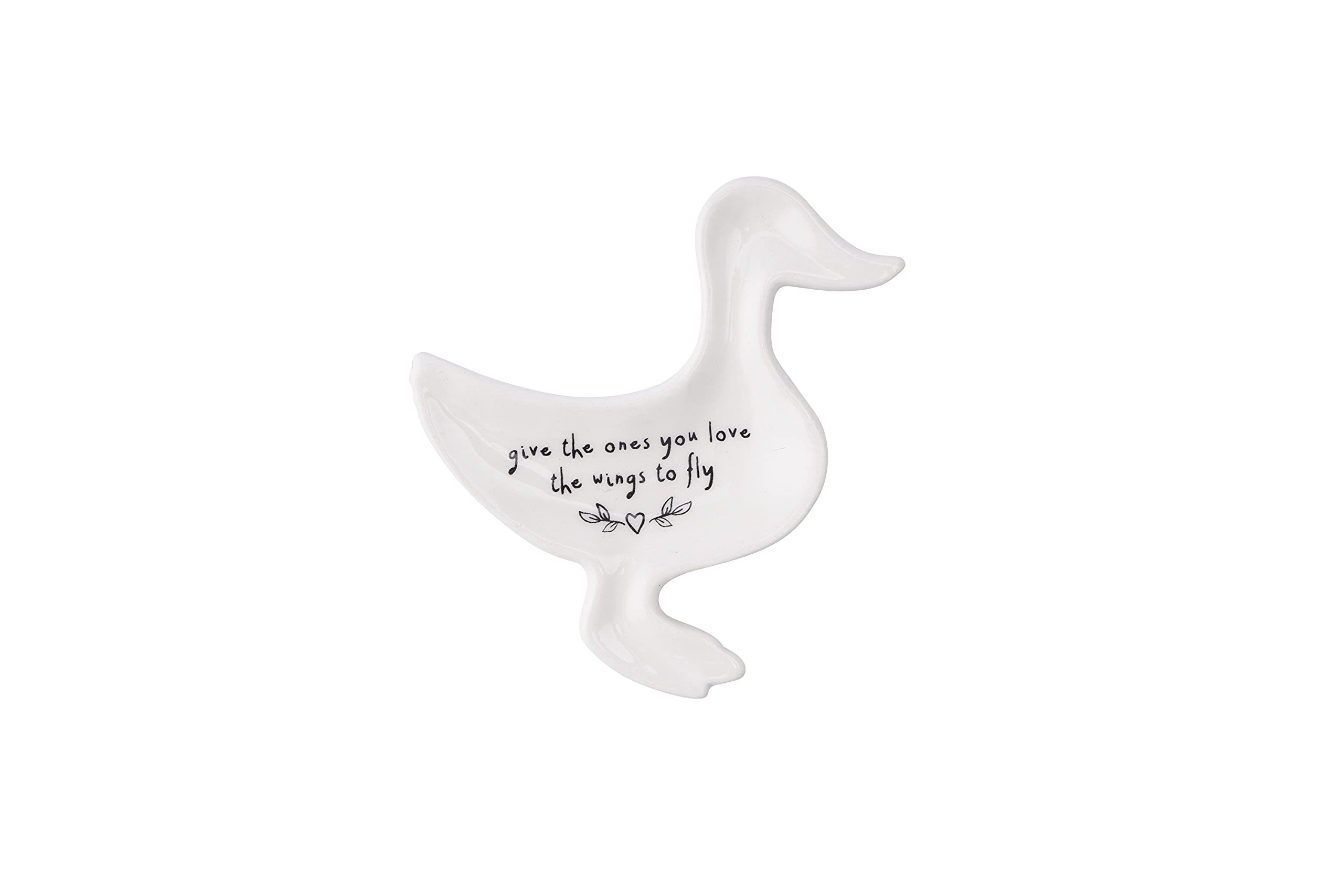 CGB Giftware Duck Shaped Ring Dish | Gift Boxed | Jewellery Holder Organiser Plate | White | 'Give The Ones You Love the Wings to Fly' | Gift For Her | Send With Love GB05746