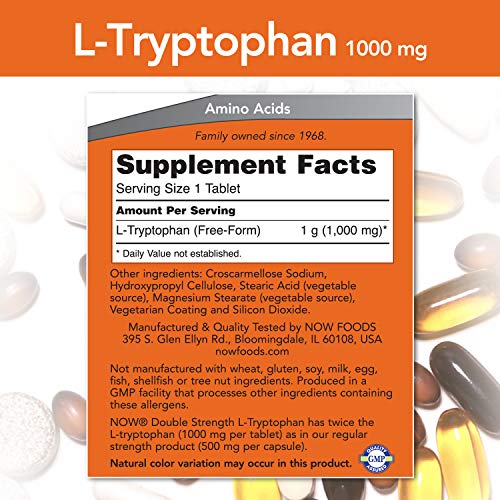 NOW Supplements, L-Tryptophan 1,000 mg, Double Strength, Encourages Positive Mood*, Supports Relaxation*, 60 Tablets - Image 2