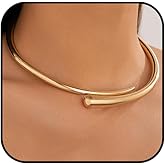 Lyfange Chunky Gold Choker Necklace for Women Silver Statement Thick Collar Necklace Bold Waterdrop Open Cuff Necklaces Trendy Fashion Exaggerated Jewelry