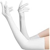 SLYB Long White Gloves for Women, 1920s Opera Party Gloves, Satin Elbow Length for Evening Dress, Costumes Bridal (20inch)
