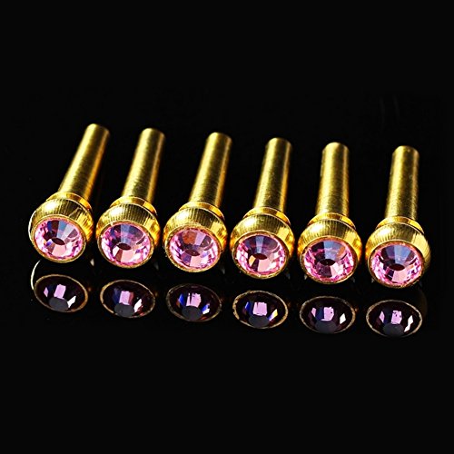 Huairdum Guitar Bridge Pins, 6Pcs Brass Made Guitar Bridge Pins with Crystal Glass Dot Decor Musical Instrument Replacement Parts Repair Accessories Tool Kit(#5)