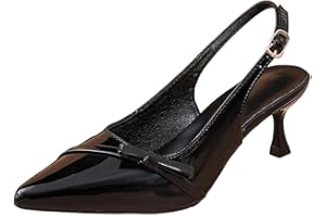 Women's Slingback Kitten Heels - 2.75 Inch Stiletto,Glossy Patent Leather with Bow Decor Closed Pointed Toe Wedding Party Dre