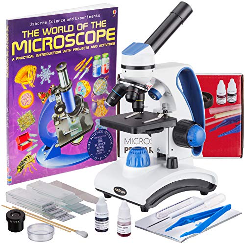 AmScope Deluxe Student Microscope Set 40X1000X Dual Light, Glass