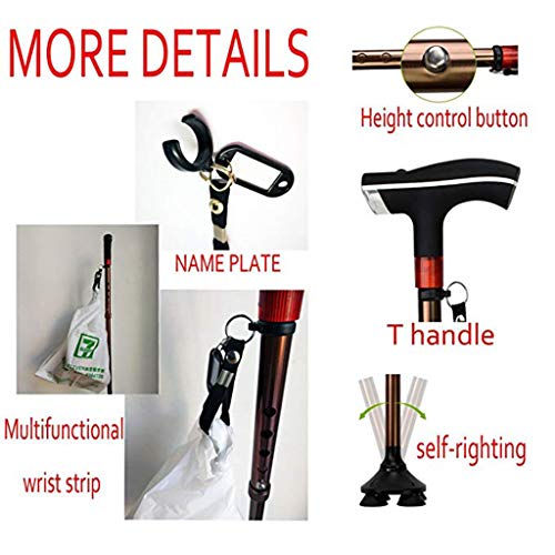 BBT-Shop Collapsible Walking Canes with LED Light SOS Alarm - Adjustable Hand Walking Hiking Sticks - Self-Standing Balancing Mobility Aid for Men Women Father's Day Gifts
