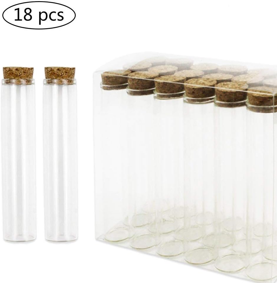 Cocoboo 18pcs 25x120mm Glass Flat Bottom Test Tubes Pyrex with Cork Stopper