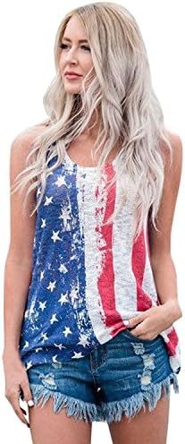 YIPWIN Womens American Flag Tank Top Girls Sleeveless Shirt 4th July Patriotic USA Flag Stripe Printed Stars Vests Tops Blouse L