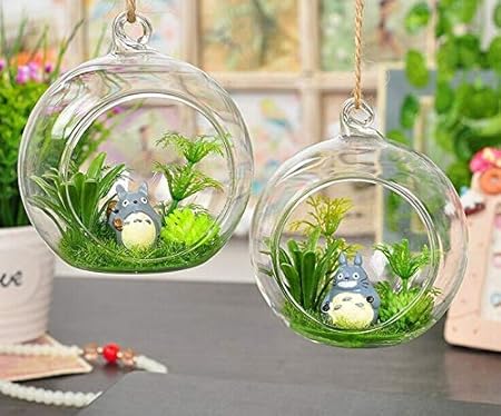 RS INDUSTRIES Hanging Glass Orbs Globe Succulents Moss Miniature Air Plant Terrariums Tea Light Candle Holder for Home Indoor Garden Decor (4 inch) -Set of 2