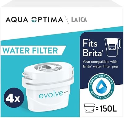 Aqua Optima Evolve+ 4 Pack Water Filter Cartridges for Brita Jugs