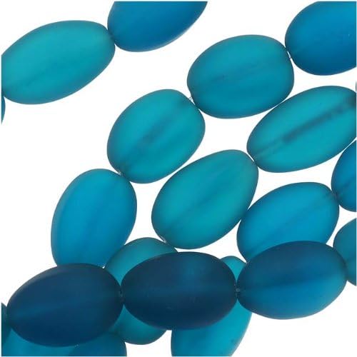 Cultured Sea Glass, Oval Nugget Beads 15-22mm, 6 Pieces, Teal Blue