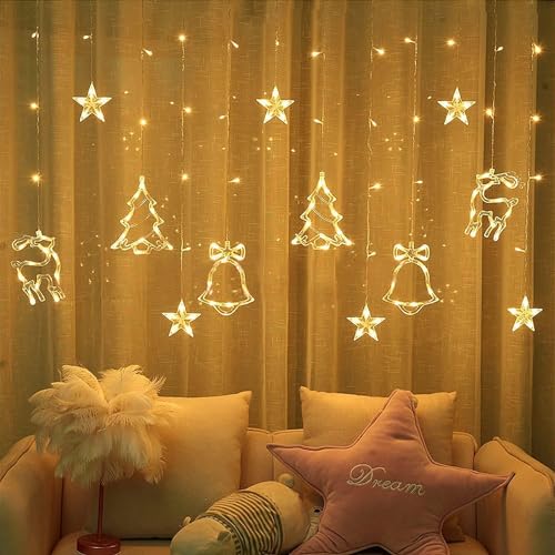 Kaliwa LED Lichtervorhang Weihnachten, 3.5M Betriebende Lichterkette Innen Batterie + USB Weihnachtsbeleuchtung für Fernster, Balkon, Weihnachten, Party, 2Modi, Warmweiß [Energieklasse A+++]