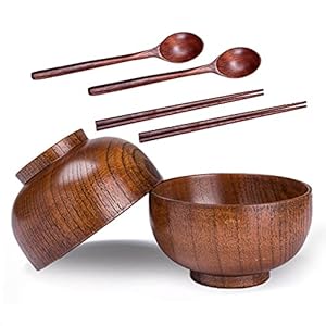 2 st houten kom, handgemaakte ambachten, salade kommen met houten lepels en eetstokjes, voor specerijen, dompel saus…