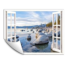Wall Murals for Bedroom Fake Window Beach White Window Removable Wallpaper Peel and Stick Wall Stickers - 24x32 inches