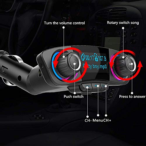 Bluetooth FM Transmitter Virwir Car MP3 Player Wireless Radio Audio Adapter/Bluetooth 4.0/Dual USB 2.1A USB Port/Hands-Free/AUX Input&Output/Voice Navigation/Suport U Disk&TF-Card/Folder Playback - Thumbnail 6