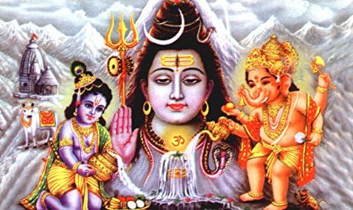 crafts of india best of indian crafts store Lord Ganesha and Lord krishna Worshipping Lord Shiva/Hindu God Postcard -reprint on paper (Size 5"x7" Inches)