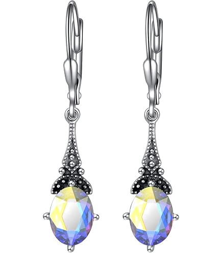 GEM-Inside 12mm Round Black Agate Earrings - Tibetan Silver Marcasite Leverback For Women - View #5