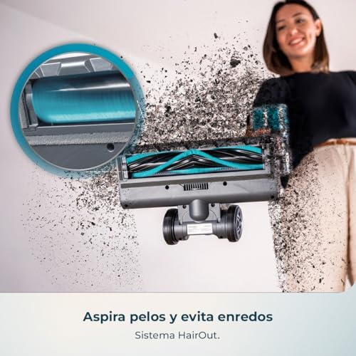 Aspiradora Escoba sin Cable Conga Rockstar P50 Neo. 80AW, 20000Pa, Motor BDLC con 265W, Autonomía 50mins en Modo Eco, Depósito 1200 ml, Cepillo Mixto con HairOut, Antienredos