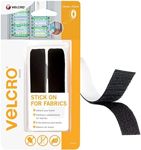 VELCRO Brand Fabric Adhesive Tape Stick On No Sew Black 19mm x 60cm
