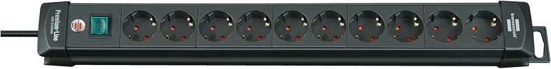 Premium-Line regleta de enchufes con 10 Tomas de Corriente (Cable de 3m, con Interruptor, Fabricado en Alemania) Negro