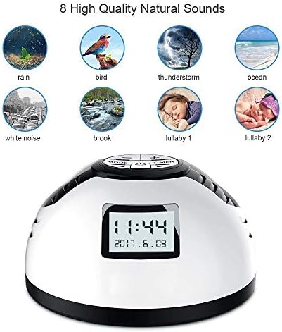 White Noise Machine, DAMPOJ Sleep Sound Machine Alarm Clock with 8 Soothing Sounds, Spa Relaxation Sound Sleep Therapy with Auto-Off Timer for Baby Adult Office and Travel