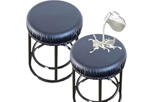 HFCNMY PU Bar Stool Covers - Waterproof, Washable Round Seat Covers with Elastic Bands for 12-17 Inch Chair (2Pcs, Black)