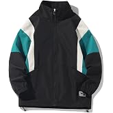 GURUNVANI Men's Vintage Windbreaker Jacket Color Block Y2K Streetwear | Full Zip Layering Design, Soft Polyester Fabric, Stand Collar Detail, Midweight Casual Outerwear, Unisex Relaxed Fit
