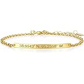 Danique Jewelry Personalized Bar Bracelet with Name or Coordinates • Engraved Custom Bracelet with Secret Message •14k Gold Filled or 925 Sterling Silver
