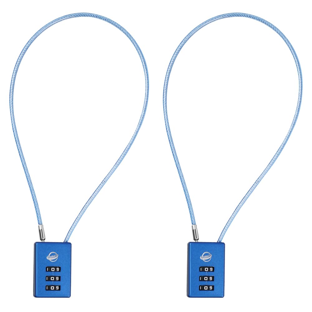SISAV 3 Digit Cable Combination Lock 16 inches Cable for School Gym Locker,Filing Cabinets,Helmet,Toolbox,Luggage Suitcase,knapsack,Blue 2Pack
