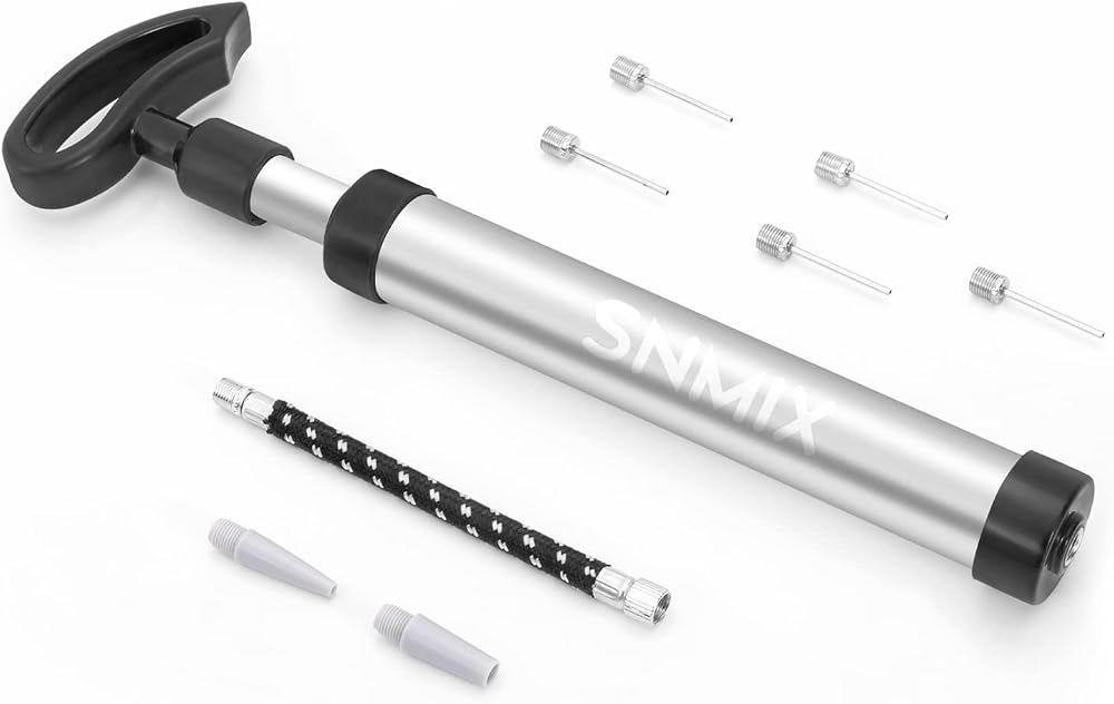 SNMIX Ball Pump with Needle and Hose Aluminium Ergonomic Nozzle Silver