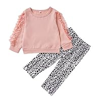 PHOEBE CAT Girls 2 Pieces Pants Set Little Girls Cotton Outfits Clothing Set Pink/Grey