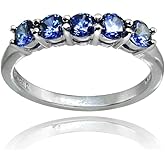 Hoops & Loops Sterling Silver Simulated Tanzanite 3.5mm Round Polished Five Stone Eternity Band Ring